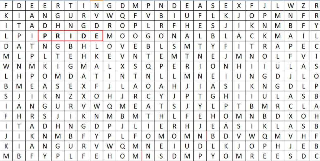 pride word search puzzle