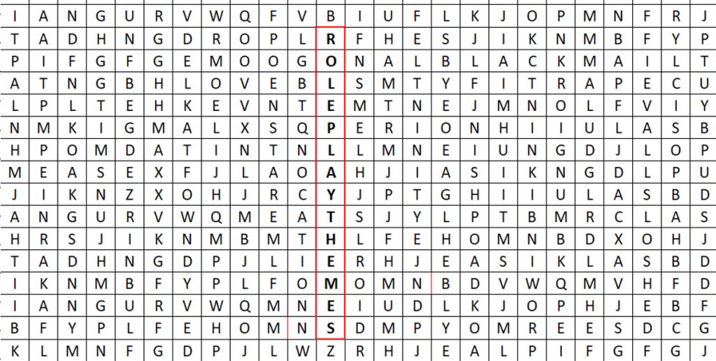 roleplay themes word search